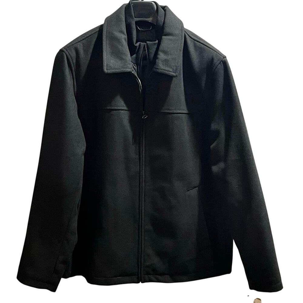 Dockers Peacoat Jacket Black Faux Mock Double Layer Zipper Wool Blend New XL